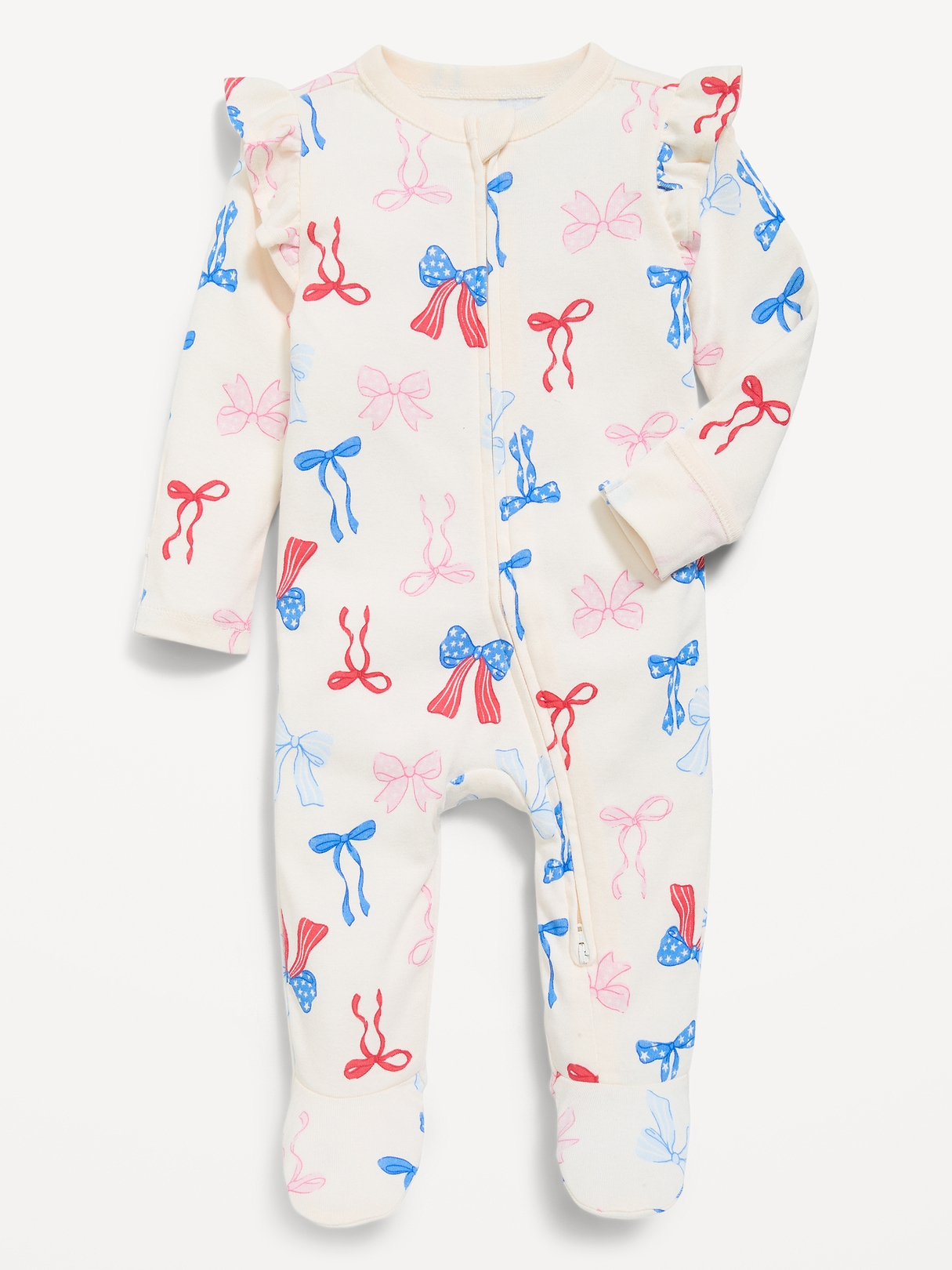 Ruffle-Trim 2-Way-Zip Sleep & Play Footed One-Piece for Baby | Old