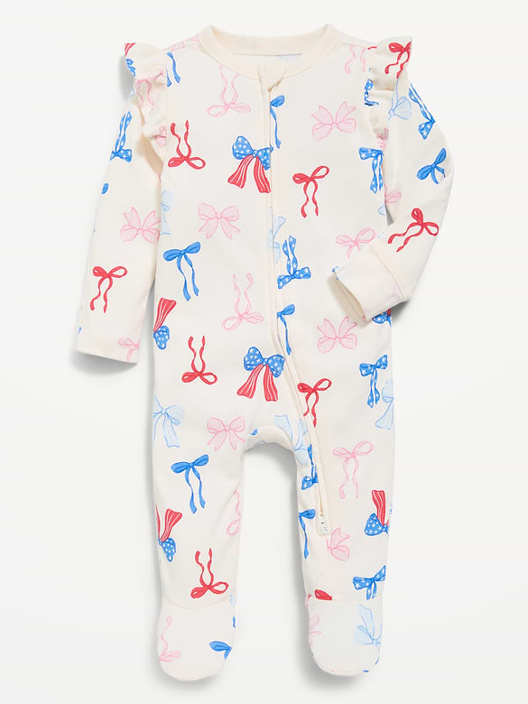 Ruffle-Trim 2-Way-Zip Sleep & Play Footed One-Piece for Baby