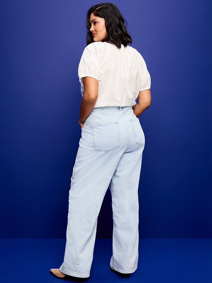 L'image numéro 7 présente Jean brodé à jambe large et taille très haute