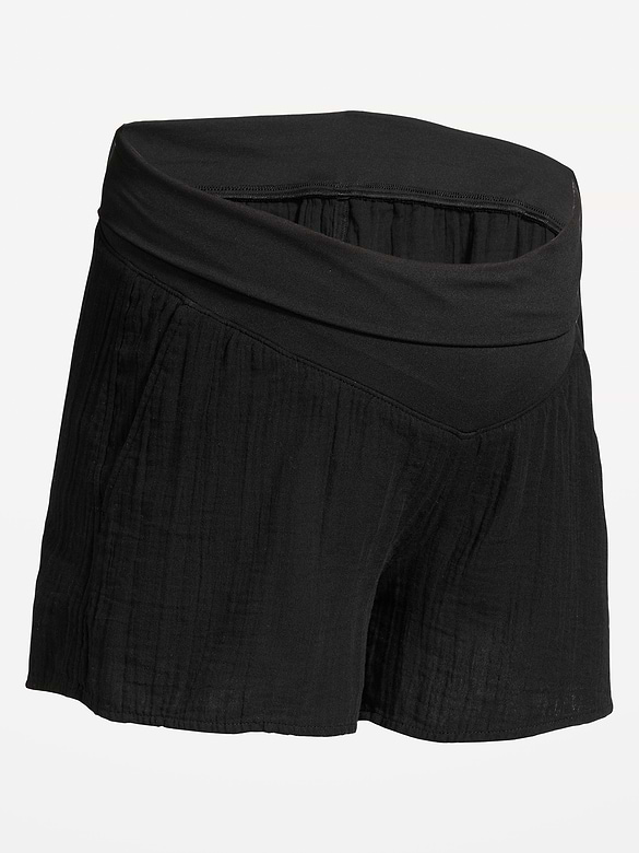 Maternity Foldover-Waist Relaxed Pull-On Crinkle Gauze Shorts