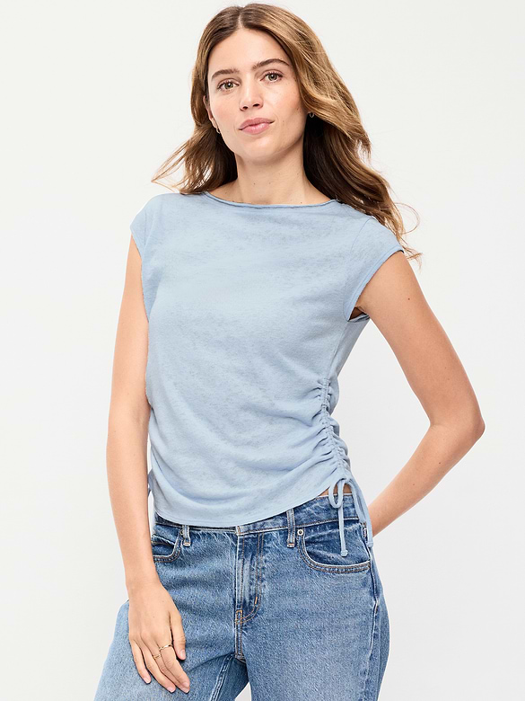 Cap-Sleeve Shirred Side Top