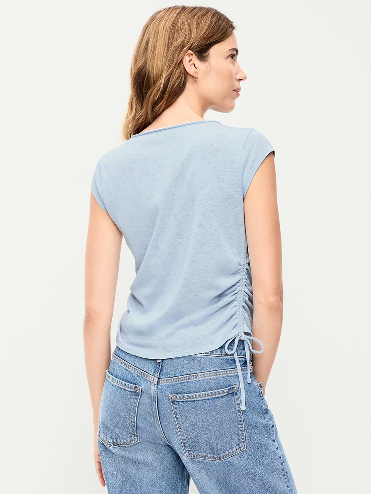 Image number 2 showing, Cap-Sleeve Shirred Side Top