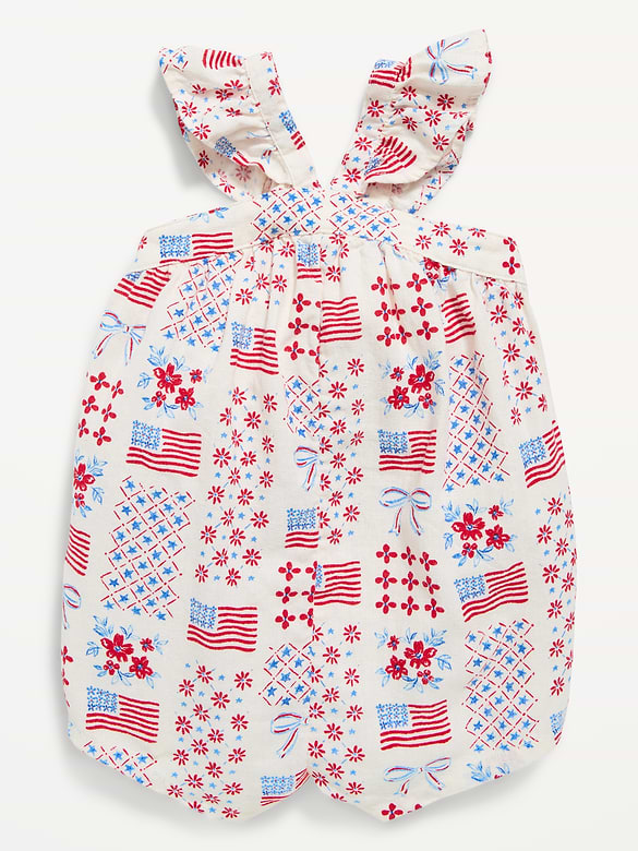 Printed Sleeveless Linen-Blend Romper for Baby