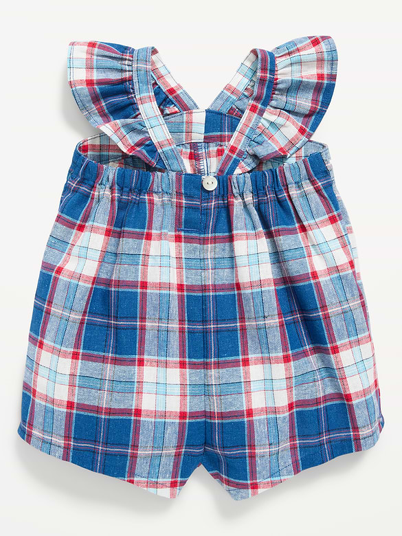 Printed Sleeveless Linen-Blend Romper for Baby