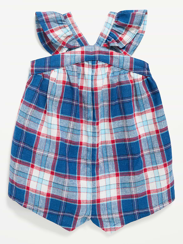 Printed Sleeveless Linen-Blend Romper for Baby