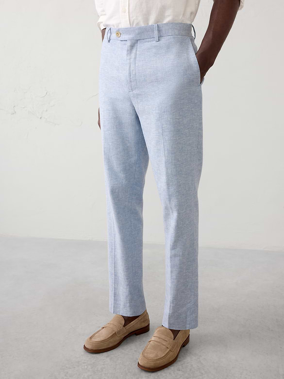 Linen-Blend Herringbone Suit Trouser