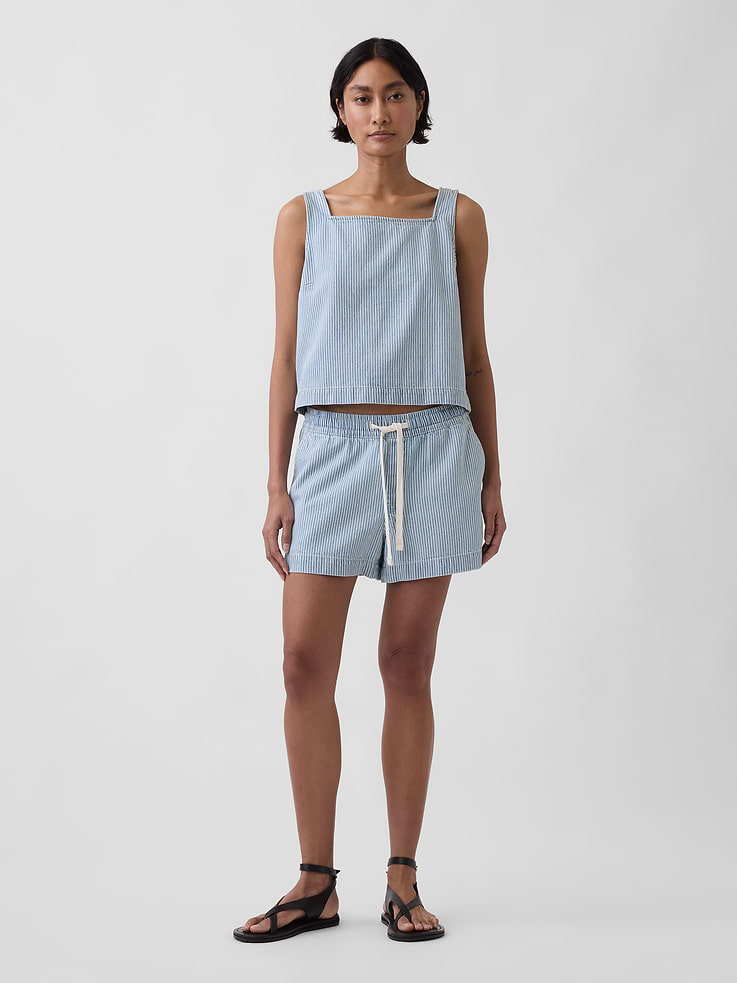 Image number 5 showing, UltraSoft Denim Stripe Crop Shell Tank Top