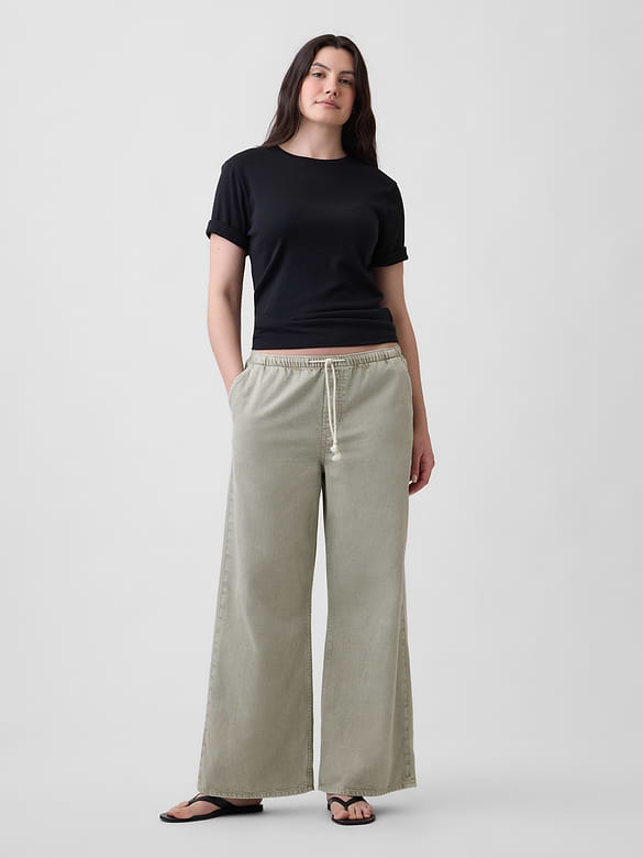Mid Rise Soft Pull-On Wide-Leg Jeans