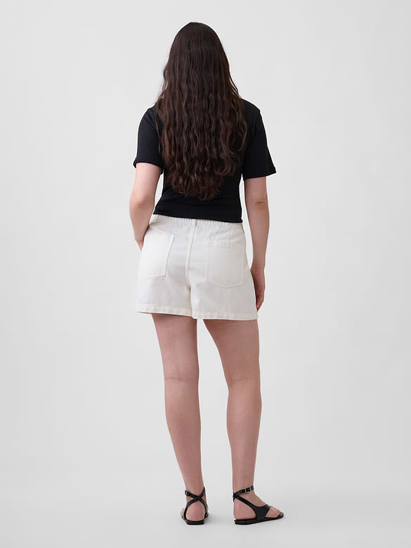 4" High Rise Soft Denim Utility Shorts