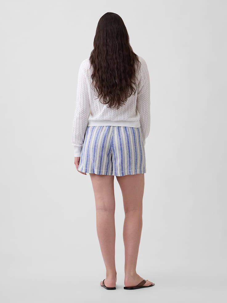 Image number 6 showing, 4" High Rise Pull-On Linen-Blend Shorts