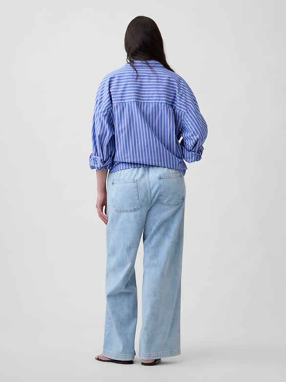 High Rise Pull-On Wide-Leg Jeans
