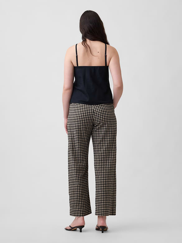 High Rise Linen-Blend Straight Crop Pants