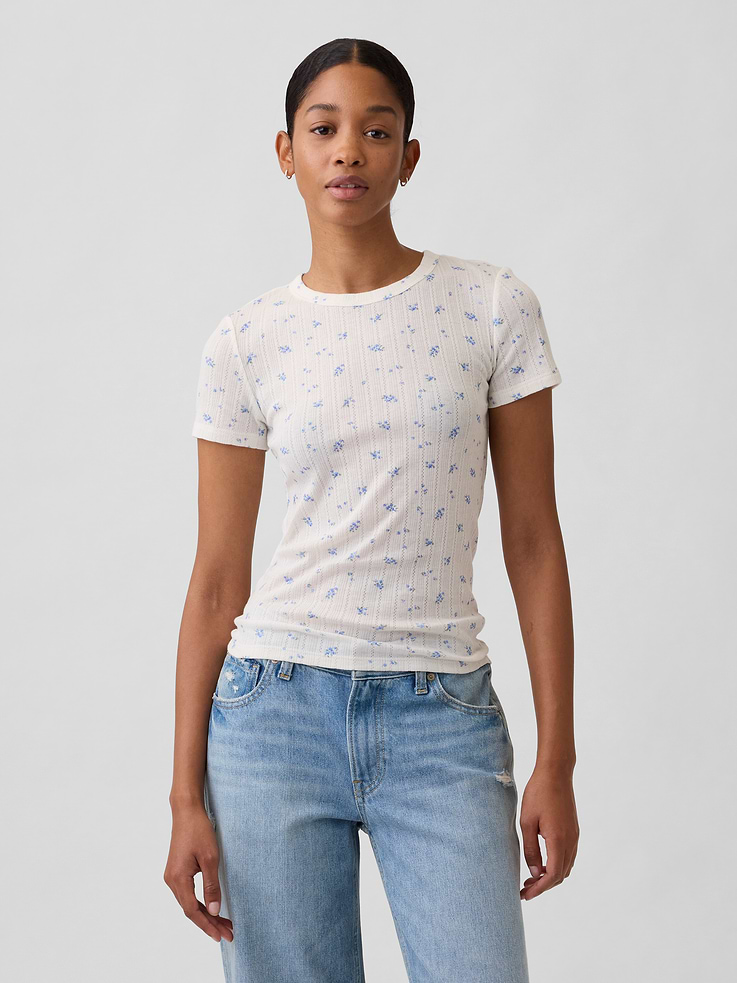 Image number 1 showing, Essential Ribbed Pointelle T-Shirt