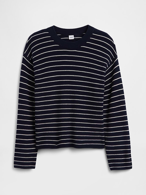 Relaxed Shaker-Stitch Crewneck Sweater