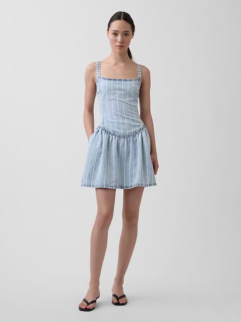 denim dress flare So Me A-Line Fit and Mini with Diamond and Bow Stitching in Light S at June Adel Maje’s story begins in 25off-jun25bmsm French Connection high neck Order Type:Made to Order