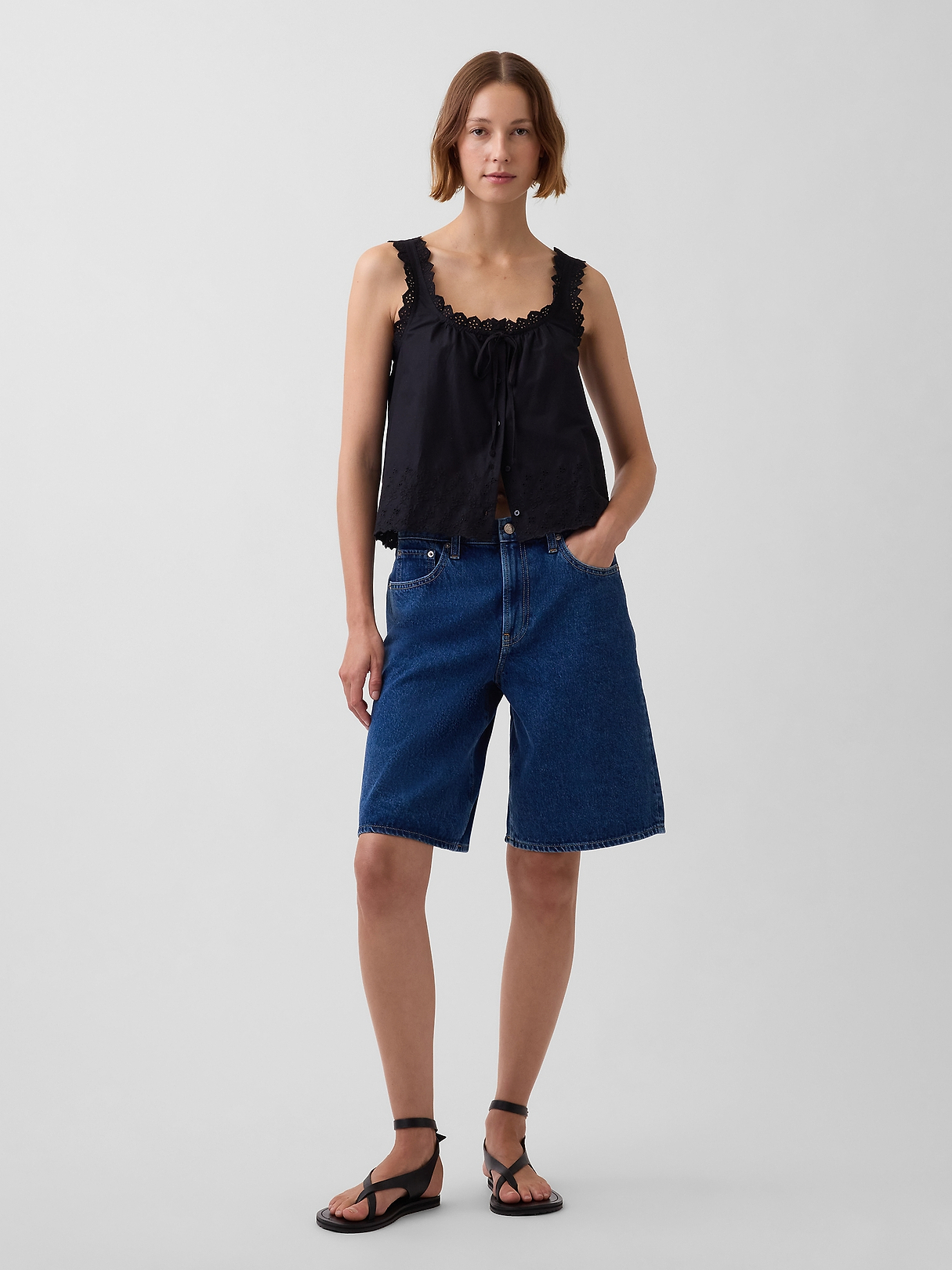 Mid Rise Longline Denim Shorts | Gap