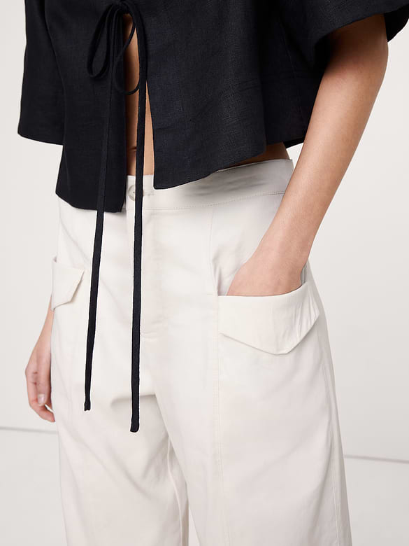 High-Rise Straight Utility Pant in Stretch Linen-Viscose