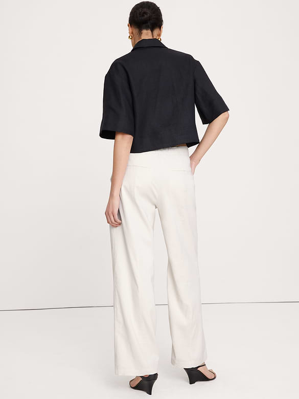 High-Rise Straight Utility Pant in Stretch Linen-Viscose
