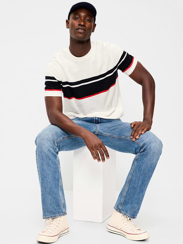 T-shirt décontracté en tricot à couleurs contrastées