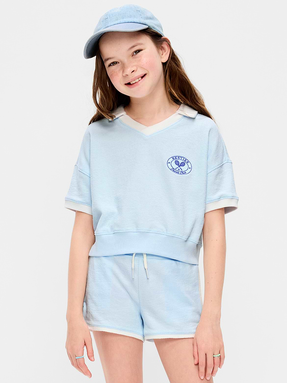 Polo rétro court en jersey bouclette à manches courtes pour fille