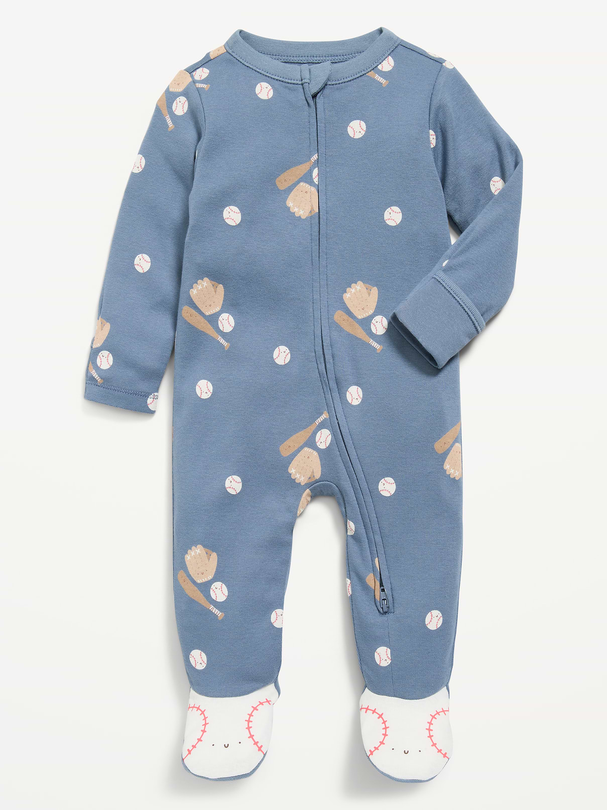 Image 1 of 2, crew neck, long sleeves, full-length reversible zipper, fold-over mittens at each sleeve, sewn-in feet, all-over print, Product #884758