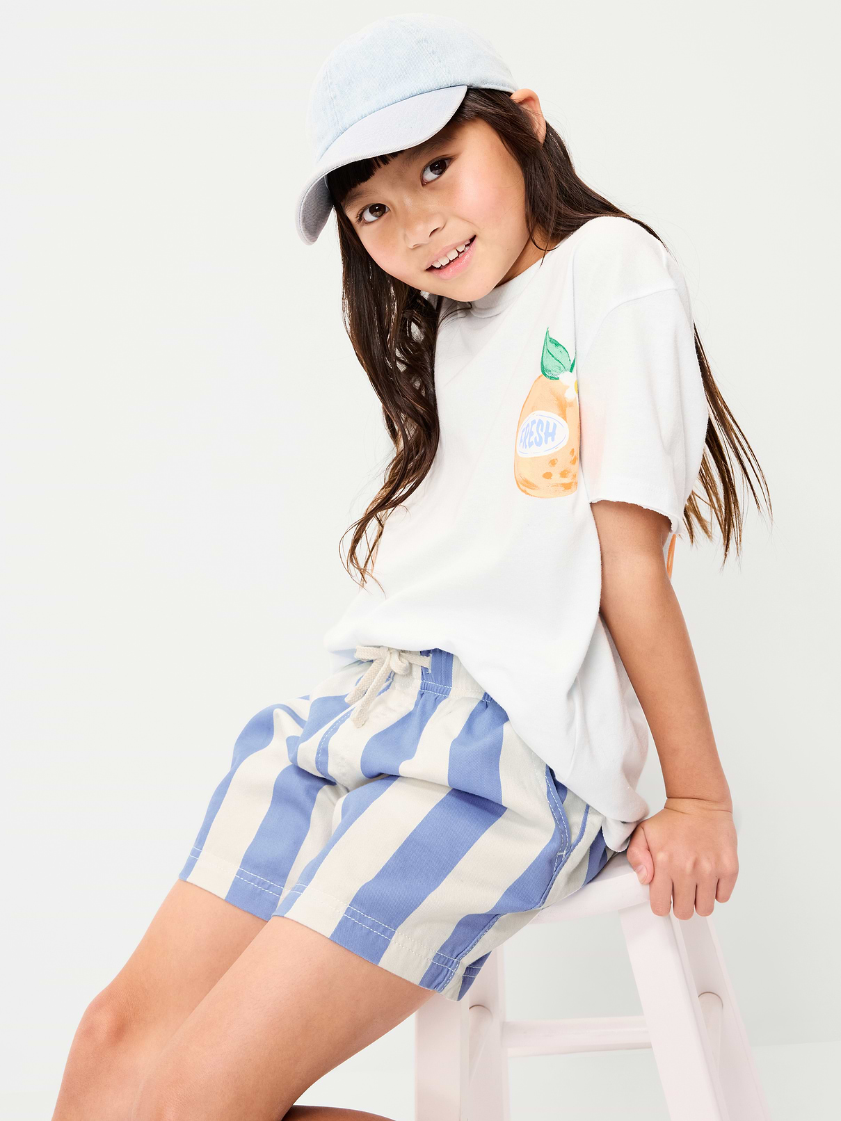 Image number 3 showing, High-Waisted Pull-On Striped Twill Shorts for Girls