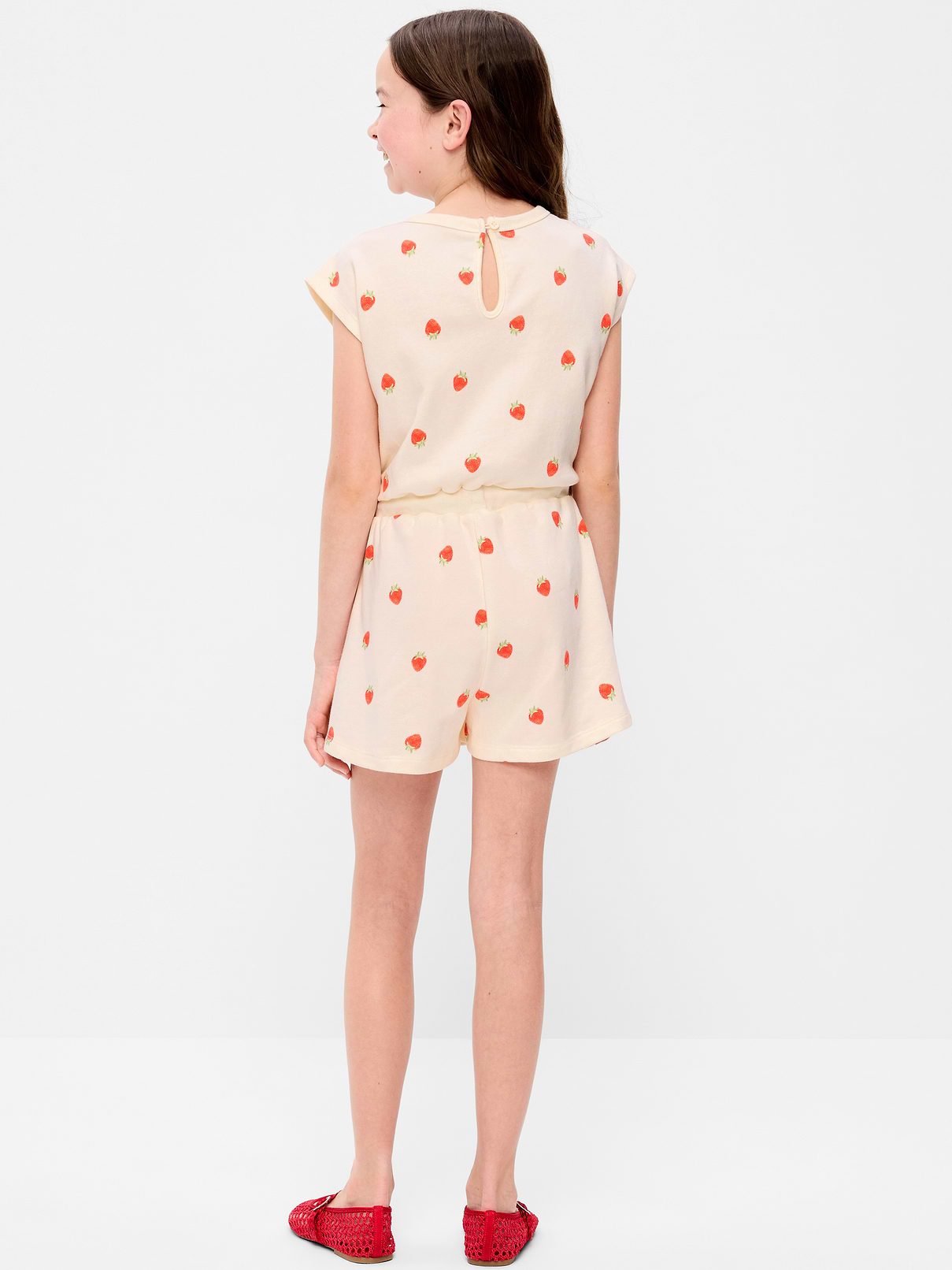 Image number 2 showing, Short-Sleeve French Terry Utility Romper for Girls