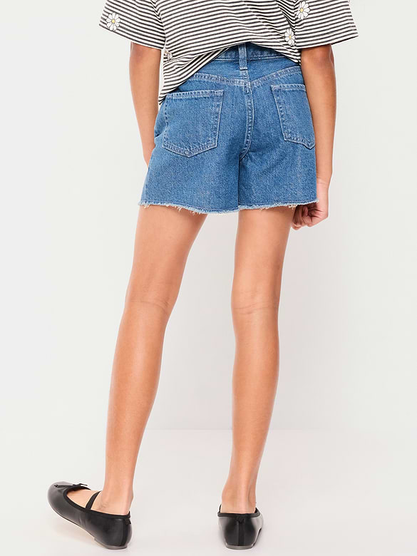 High-Waisted Embroidered Frayed-Hem Jean Shorts for Girls