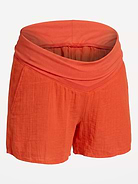 Image number 2 showing, Maternity Foldover-Waist Relaxed Pull-On Crinkle Gauze Shorts