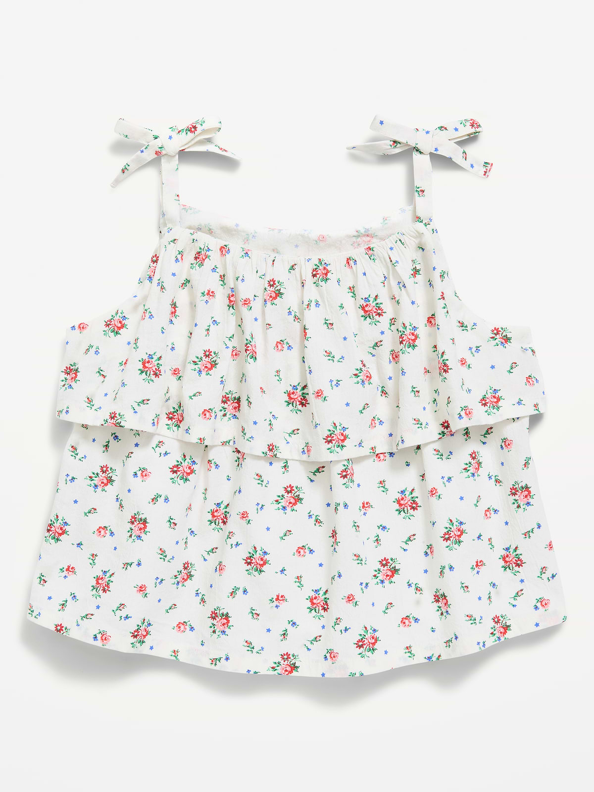 Printed Sleeveless Crinkled Tie-Strap Top for Toddler Girls