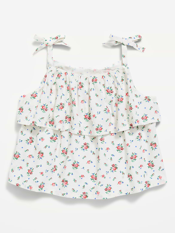 Printed Sleeveless Crinkled Tie-Strap Top for Toddler Girls