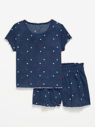 Image number 1 showing, Ribbed Lettuce-Edge Pajama Top and Shorts Set for Girls
