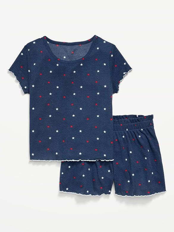 Ribbed Lettuce-Edge Pajama Top and Shorts Set for Girls
