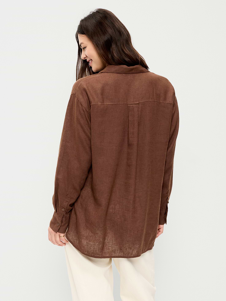 Image number 6 showing, Linen-Blend Loose Button-Down Shirt
