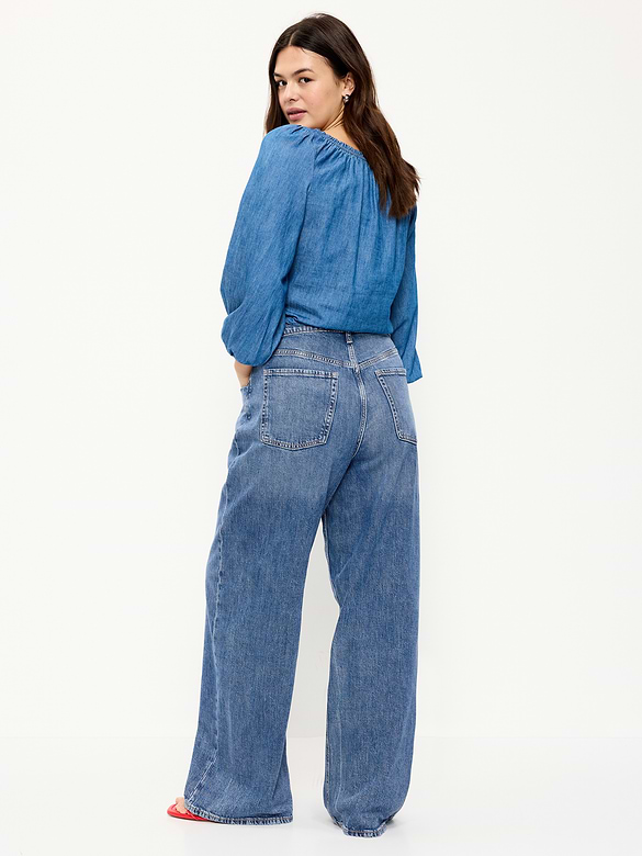 High-Waisted Baggy Wide-Leg Stretch Jeans