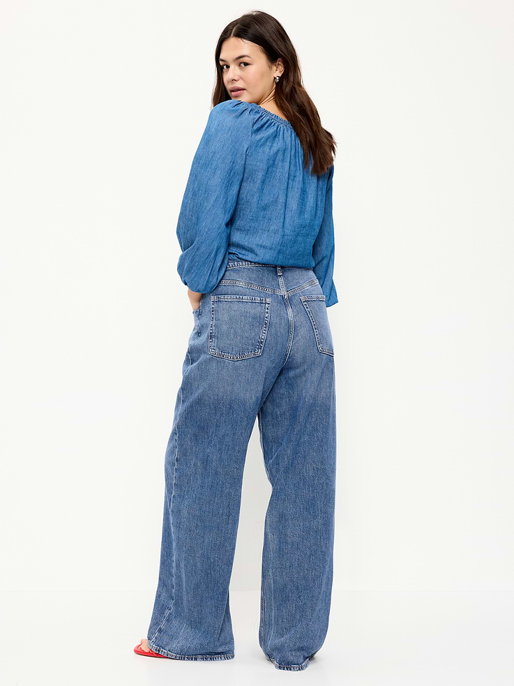 Image number 7 showing, High-Waisted Baggy Wide-Leg Stretch Jeans