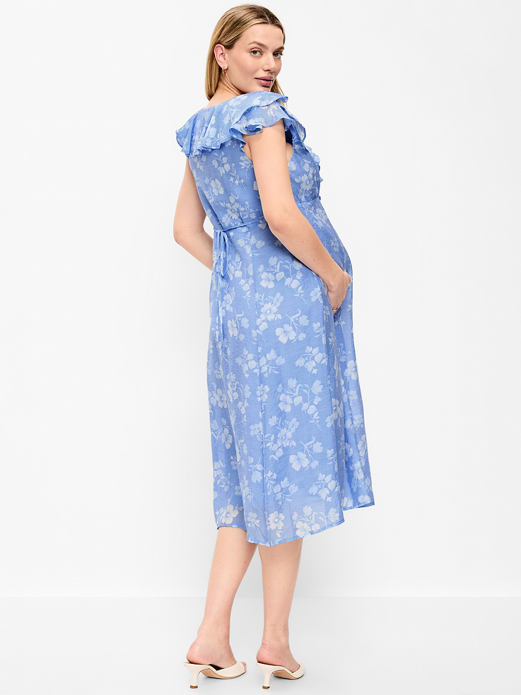 Image 2 of 3, Maternity Ruffle-Sleeve Midi Dress