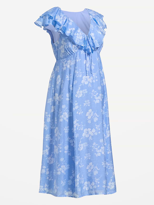 Maternity Ruffle-Sleeve Midi Dress