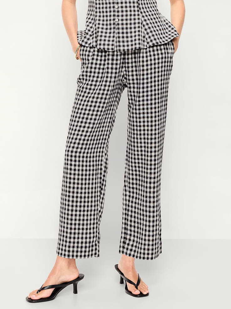 Image number 2 showing, High-Waisted Linen-Blend Straight-Leg Pants