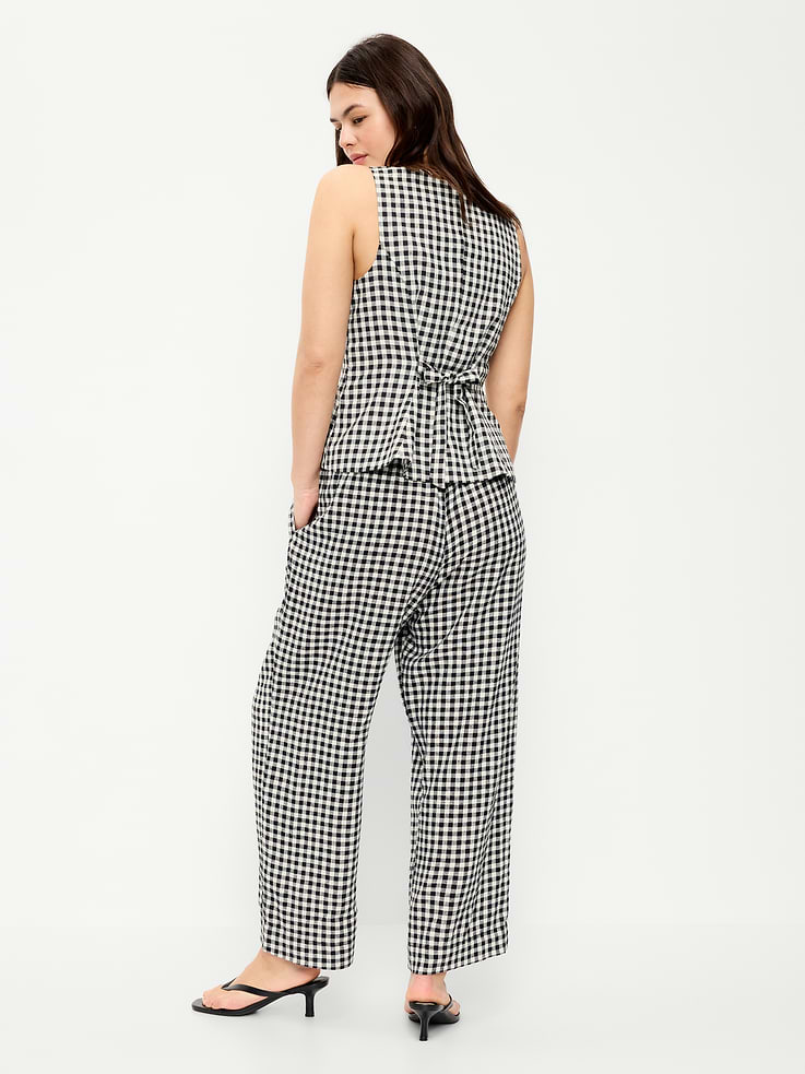Image number 8 showing, High-Waisted Linen-Blend Straight-Leg Pants