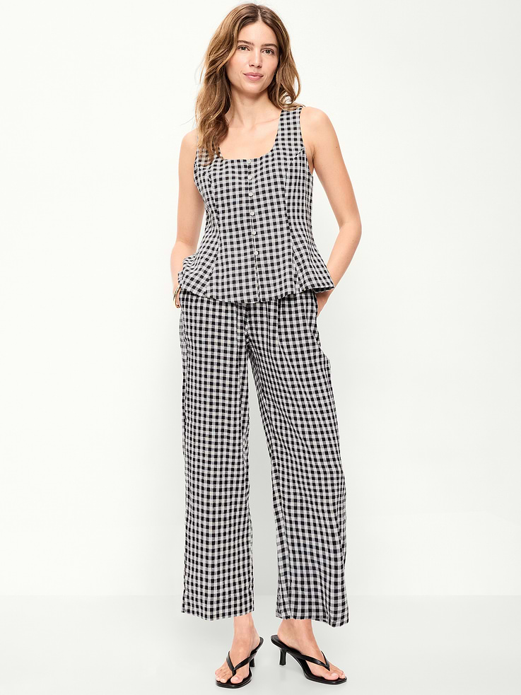 Image number 1 showing, High-Waisted Linen-Blend Straight-Leg Pants