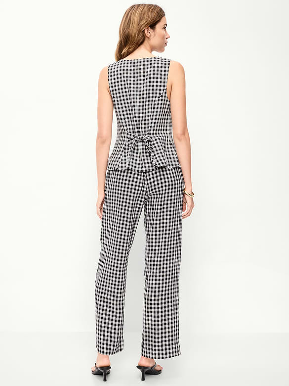 High-Waisted Linen-Blend Straight-Leg Pants