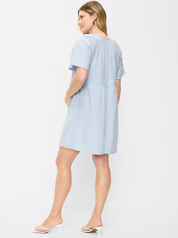 Maternity Crinkle Gauze Flutter-Sleeve Mini Swing Dress