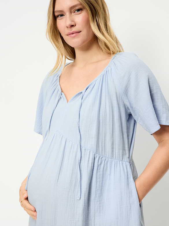 Maternity Crinkle Gauze Flutter-Sleeve Mini Swing Dress