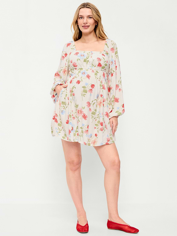 Maternity Long-Sleeve Fit & Flare Dress