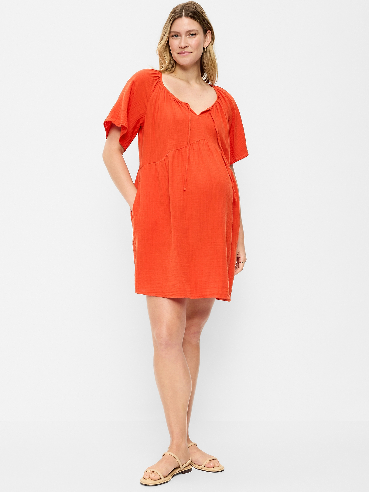 Maternity Crinkle Gauze Flutter-Sleeve Mini Swing Dress | Old Navy