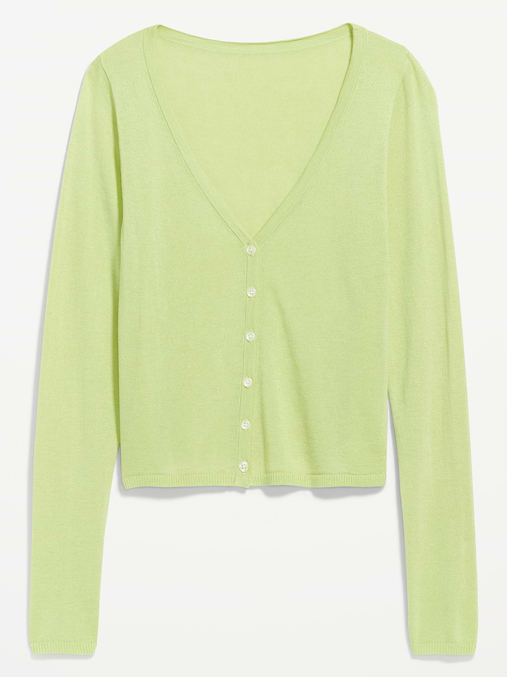 Image number 4 showing, Merino Wool-Blend Sheer Cropped V-Neck Cardigan