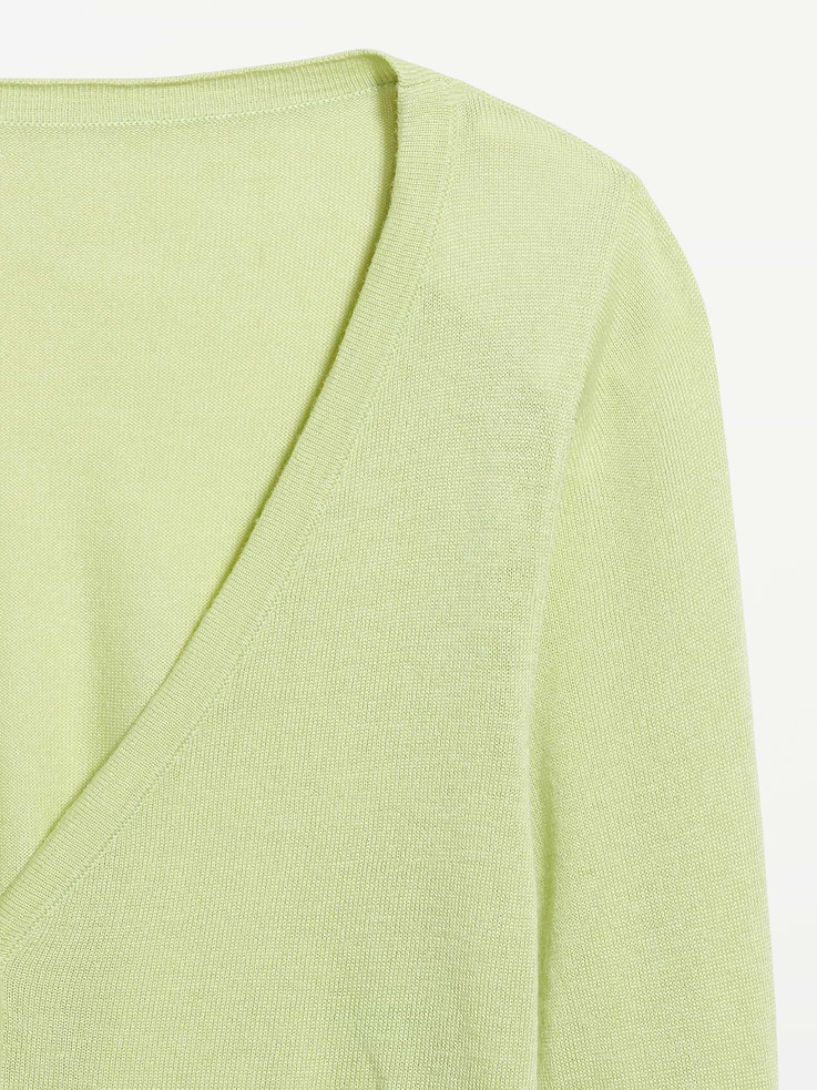 Image number 5 showing, Merino Wool-Blend Sheer Cropped V-Neck Cardigan