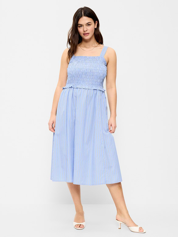 Fit & Flare Smocked-Bodice Midi Dress