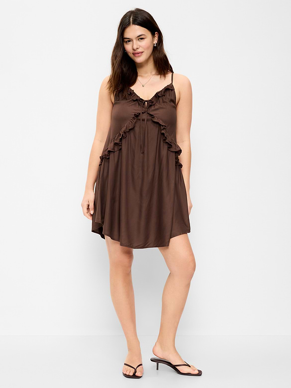 Ruffle-Trim Asymmetrical Mini Dress